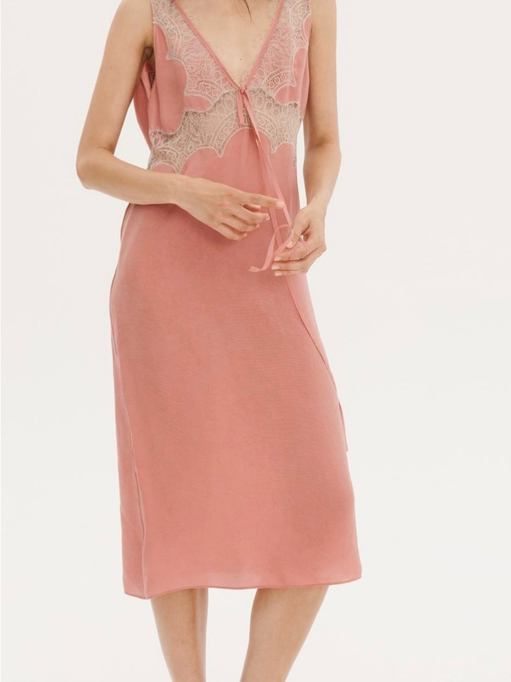 Zara Dusty Rose Slip Dress with Cream Lace Trim